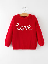 Load image into Gallery viewer, Valentine’s Day Girls Red Knit Sweater – "Love" Heart Embroidery Long Sleeve Pullover
