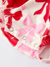Load image into Gallery viewer, Baby Girls Valentine’s Bow Print Long Sleeve Ruffle Romper