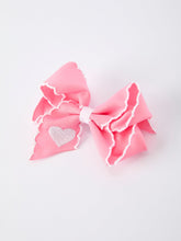 Load image into Gallery viewer, Valentine Cute Pink Bow Hair Clip with White Heart Embroidery for Girls