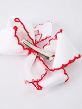 Load image into Gallery viewer, Valentine’s Hair Bow – White Ribbon with Red Heart Embroidery