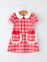 Load image into Gallery viewer, Valentine's Day Plaid Pocket Girls Short Sleeves Dress