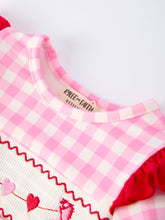 Load image into Gallery viewer, Valentine Pink Plaid Baby Girls Romper with Horse & Heart Smocking