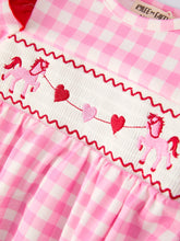Load image into Gallery viewer, Valentine Pink Plaid Baby Girls Romper with Horse & Heart Smocking