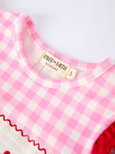 Load image into Gallery viewer, Valentine Pink Plaid Girls Dress with Horse & Heart Smocking Embroidery