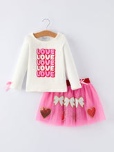 Load image into Gallery viewer, Valentine's Day Love Print Top + Girls' Tulle Skirt Set