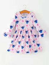 Load image into Gallery viewer, Valentine's Day Character Print Ruffle Long Sleeve Girls Dress