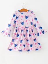 Load image into Gallery viewer, Valentine's Day Character Print Ruffle Long Sleeve Girls Dress