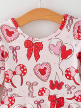 Load image into Gallery viewer, Toddler Girls Valentine Party Dress –Bow Heart Print Outfit