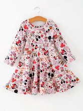 Load image into Gallery viewer, Valentine's Day Girls Balloon Fireworks Character Print Long Sleeve Dress