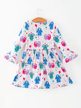 Load image into Gallery viewer, Toddler Girls Valentine Dress – Colorful Monster Balloon Print