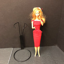 Load image into Gallery viewer, Blinking Eye Doll in Dress & Hat w/Stand 1966 Vintage Collectible