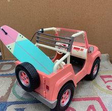 Load image into Gallery viewer, Off roader 4X4 jeep for 18" doll w/ Surfboard battery operated (click link below to view video of this item)