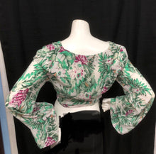 Load image into Gallery viewer, Floral Tie Front Bell Sleeve Wrap Crop Top (Mustard Seed)