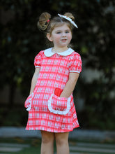 Load image into Gallery viewer, Valentine's Day Plaid Pocket Girls Short Sleeves Dress