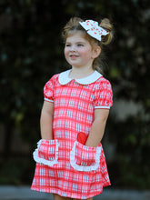 Load image into Gallery viewer, Valentine's Day Plaid Pocket Girls Short Sleeves Dress