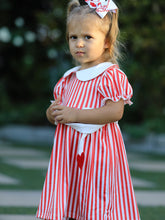 Load image into Gallery viewer, Valentine's Red Stripe Heart Dress for Toddler Girls