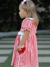 Load image into Gallery viewer, Valentine's Red Stripe Heart Dress for Toddler Girls
