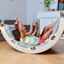 Load image into Gallery viewer, Montessori Arch/Rocker with Gray Dinosaur Pattern Pillow Set