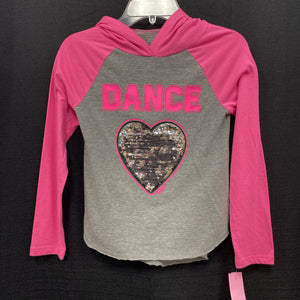 "dance" sequin heart hooded top