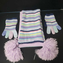 Load image into Gallery viewer, Girls Striped Winter Scarf &amp; Mittens
