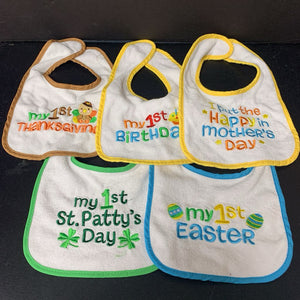 5pk My 1st Holiday Bibs Thanksgiving, Birthday, Mother's Day, St. Patrick's Day, & Easter