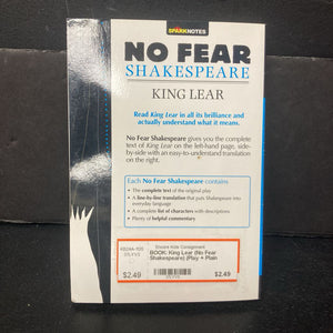 King Lear (No Fear Shakespeare) (Play + Plain English Translation) -paperback chapter classic