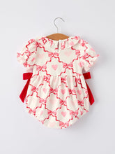 Load image into Gallery viewer, Girls Valentine Romper with Heart Embroidery and Bowknot Design
