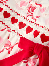 Load image into Gallery viewer, Girls Valentine Romper with Heart Embroidery and Bowknot Design
