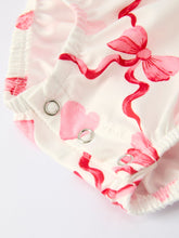 Load image into Gallery viewer, Girls Valentine Romper with Heart Embroidery and Bowknot Design
