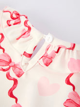 Load image into Gallery viewer, Girls Valentine Romper with Heart Embroidery and Bowknot Design
