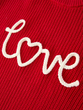 Load image into Gallery viewer, Valentine’s Day Girls Red Knit Sweater – "Love" Heart Embroidery Long Sleeve Pullover
