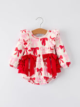 Load image into Gallery viewer, Baby Girls Valentine’s Bow Print Long Sleeve Ruffle Romper
