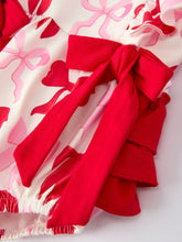 Load image into Gallery viewer, Baby Girls Valentine’s Bow Print Long Sleeve Ruffle Romper
