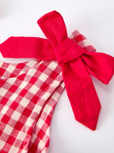 Load image into Gallery viewer, Valentine’s Day Red Plaid Heart Applique Dress with Bows – Toddler Girls Outfit
