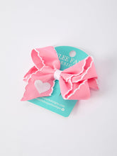 Load image into Gallery viewer, Valentine Cute Pink Bow Hair Clip with White Heart Embroidery for Girls

