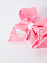 Load image into Gallery viewer, Valentine Cute Pink Bow Hair Clip with White Heart Embroidery for Girls
