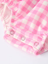 Load image into Gallery viewer, Valentine Pink Plaid Baby Girls Romper with Horse &amp; Heart Smocking
