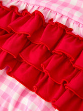 Load image into Gallery viewer, Valentine Pink Plaid Baby Girls Romper with Horse &amp; Heart Smocking

