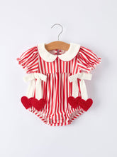 Load image into Gallery viewer, Valentine's Red Stripe Heart Bubble Romper for Baby Girls
