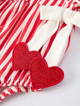 Load image into Gallery viewer, Valentine's Red Stripe Heart Bubble Romper for Baby Girls
