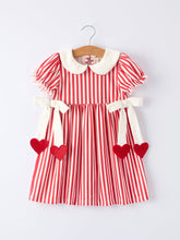 Load image into Gallery viewer, Valentine's Red Stripe Heart Dress for Toddler Girls
