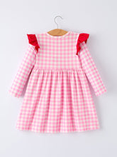 Load image into Gallery viewer, Valentine Pink Plaid Girls Dress with Horse &amp; Heart Smocking Embroidery
