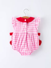 Load image into Gallery viewer, Valentine Pink Plaid Bubble Romper with Red Hearts and Bows
