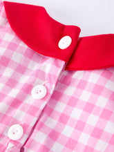 Load image into Gallery viewer, Valentine Pink Plaid Bubble Romper with Red Hearts and Bows
