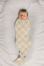 Load image into Gallery viewer, Butter Cream &amp; White Checkered Stretch Swaddle
