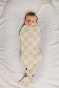 Butter Cream & White Checkered Stretch Swaddle