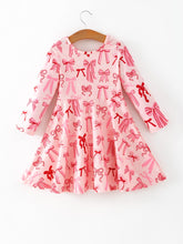 Load image into Gallery viewer, Toddler Girls Valentine Bow Print Long Sleeves Dress

