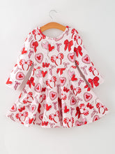 Load image into Gallery viewer, Toddler Girls Valentine Party Dress –Bow Heart Print Outfit

