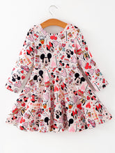 Load image into Gallery viewer, Valentine's Day Girls Balloon Fireworks Character Print Long Sleeve Dress
