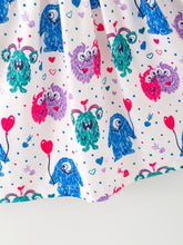 Load image into Gallery viewer, Toddler Girls Valentine Dress – Colorful Monster Balloon Print

